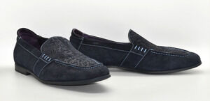 B0 Auth ROBERT GRAHAM Navy Embossed Suede Damask Pattern Soprano Loafer Sz 11.5D